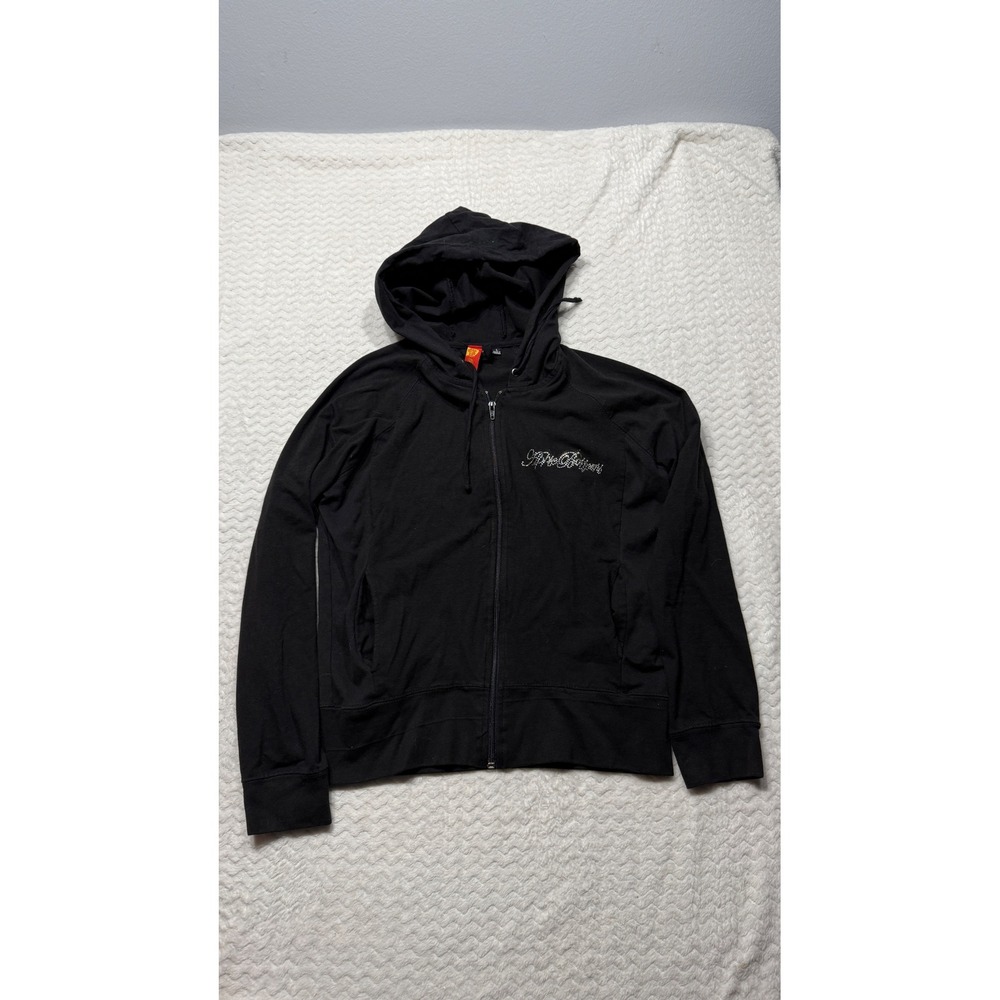 Apple Bottoms Black Rhinestone Zip Up Hoodie Y2K Large Logo Cotton Blend